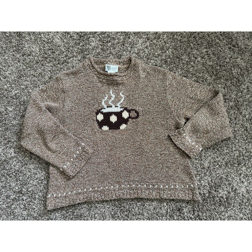 Cotton Country Knit Sweater Coffee Cup Size Medium Brown